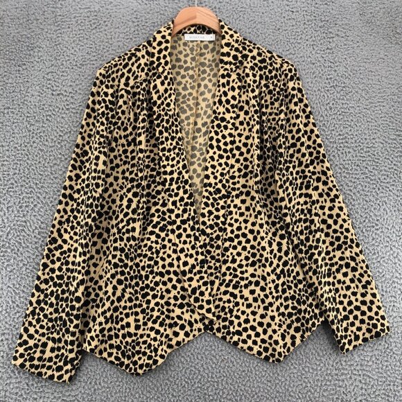 MINKPINK Blazer Women Medium Beige Animal Cheetah Print Open Front Office Career - Picture 1 of 10